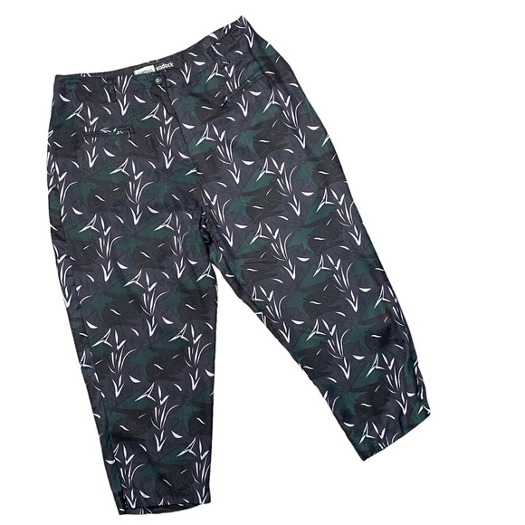JAMIE SADOCK | sz 10 Women's Black Floral Leaf Silk Tapered Capri Golf Pants - Picture 1 of 6